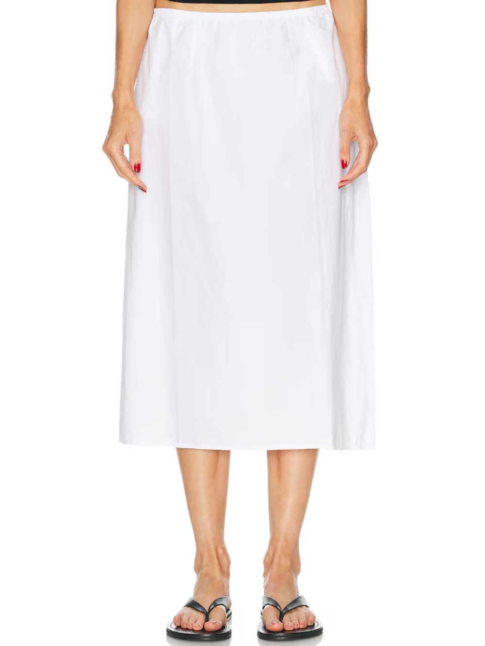 Donni The Pop Cotton Poplin Elastic Waist Midi Column A Line Skirt Powder White